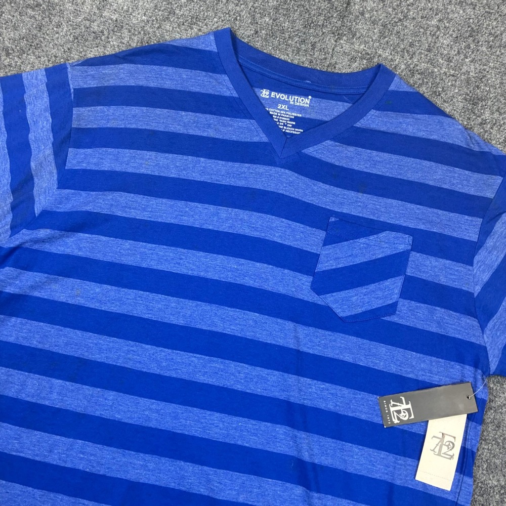 Evolution In Design Mens 2XL Blue Striped V-Neck Pocket T-Shirt NWT New